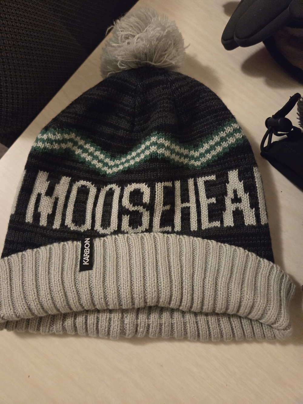 Moosehead Green & Beige Pom Beanie with Green Accent